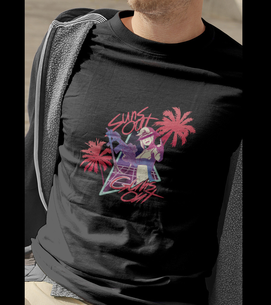 Suns Out Guns Out Retro Palm Trees Neon T-Shirt