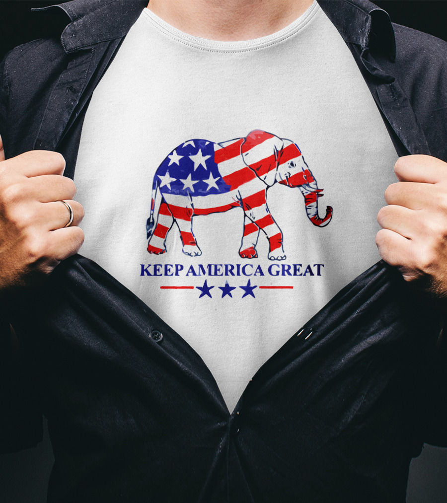 Keep America Great Patriotic Elephant Memorial Day Stars Stripes T-Shirt