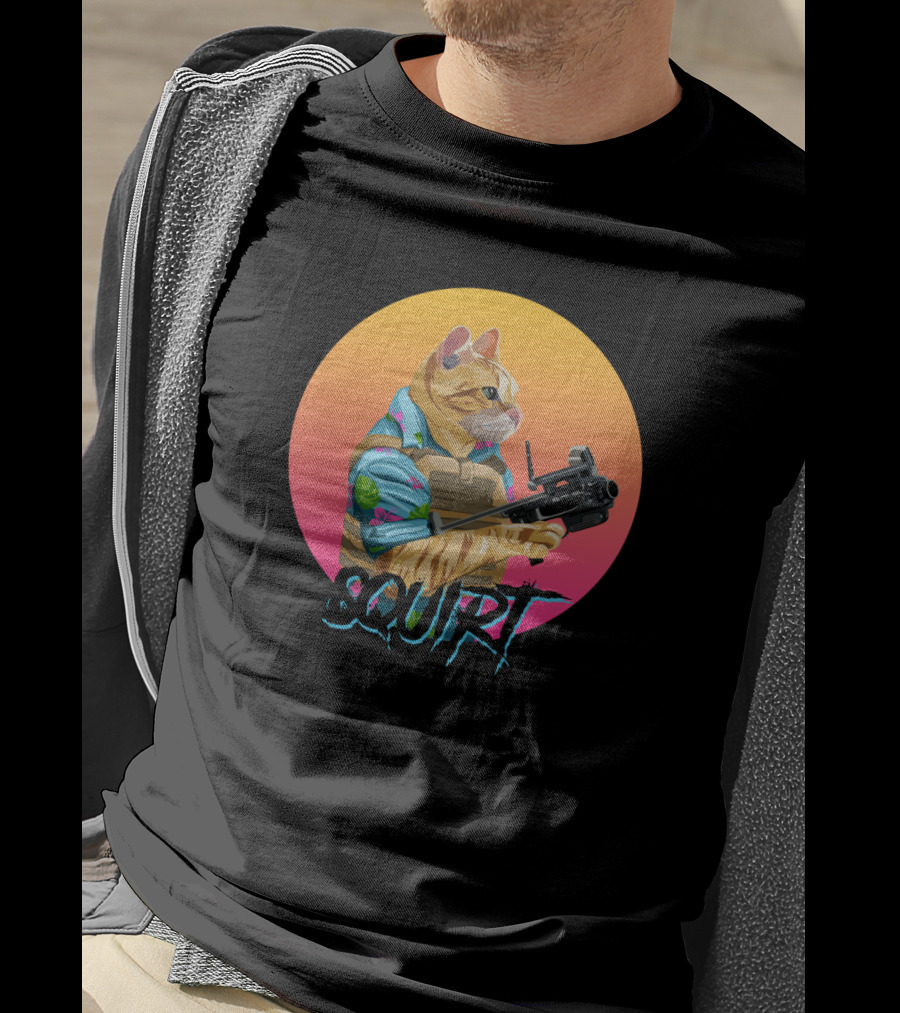 Squirt Cat Rainbow Sunset Tactical Operator T-Shirt