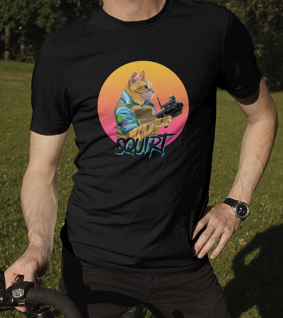 Squirt Cat Rainbow Sunset Tactical Operator T-Shirt