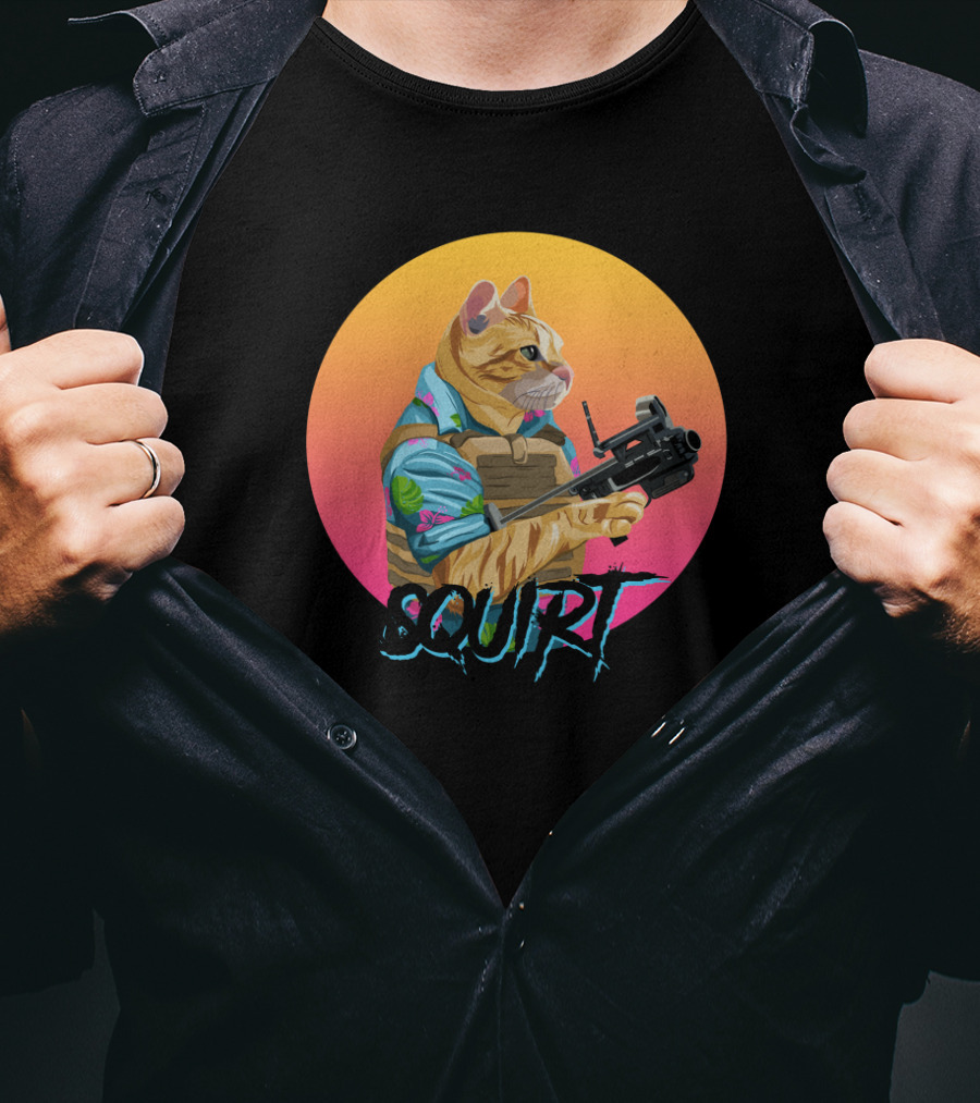 Squirt Cat Rainbow Sunset Tactical Operator T-Shirt