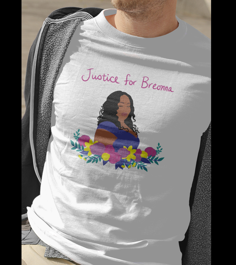 Justice For Breonna Floral Illustration With Woman In Blue Dress T-Shirt