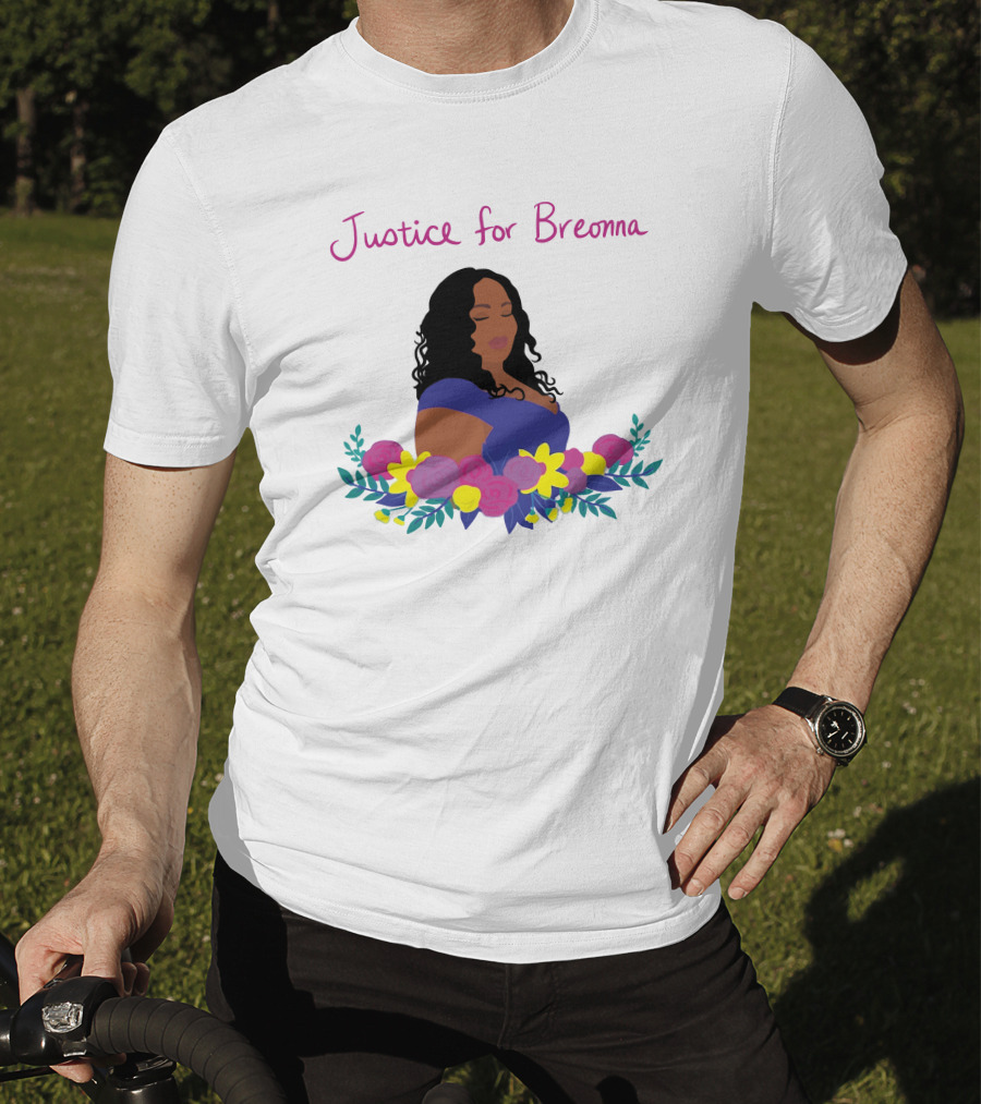 Justice For Breonna Floral Illustration With Woman In Blue Dress T-Shirt