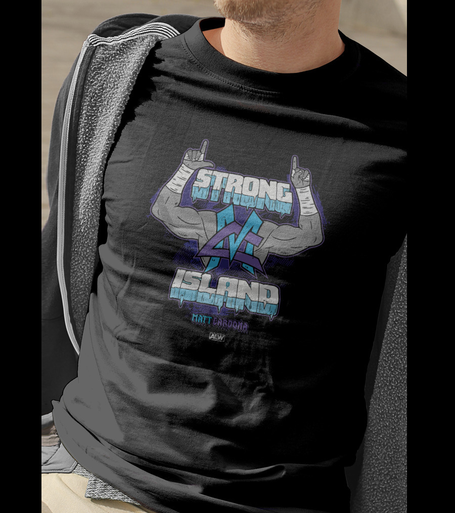 Strong Island AEW Matt Cardona Logo With Flexed Arms T-Shirt
