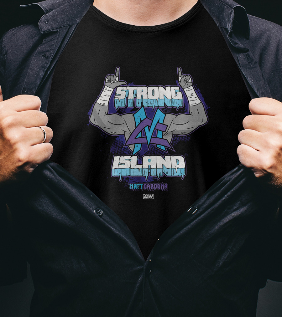 Strong Island AEW Matt Cardona Logo With Flexed Arms T-Shirt