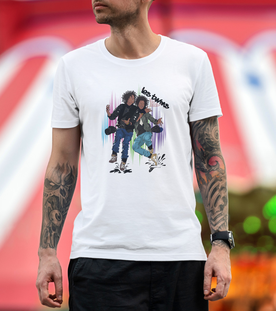 Los Twins Dancing Pose With Colorful Stripes T-Shirt