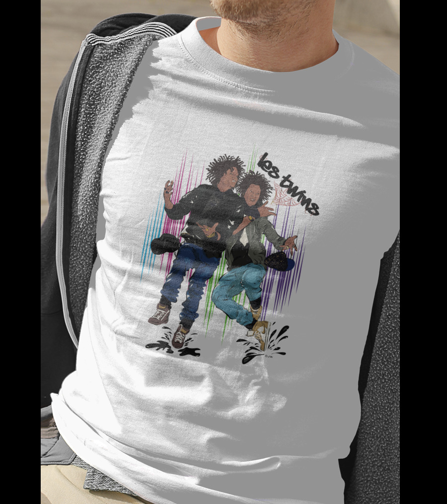 Los Twins Dancing Pose With Colorful Stripes T-Shirt