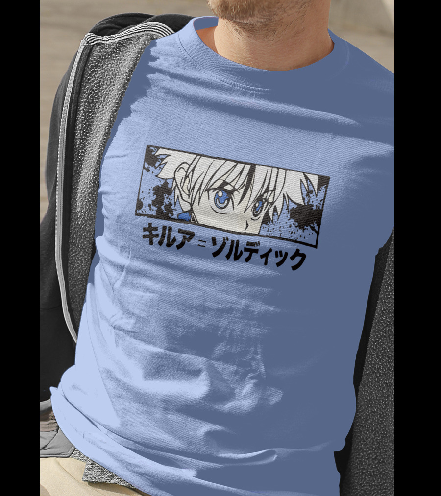 Killua Zoldyck Anime Portrait Blue Eyes Japanese Text Zumiez T-Shirt