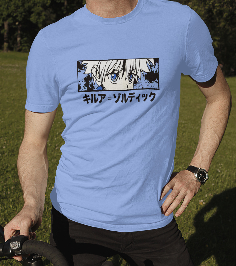 Killua Zoldyck Anime Portrait Blue Eyes Japanese Text Zumiez T-Shirt