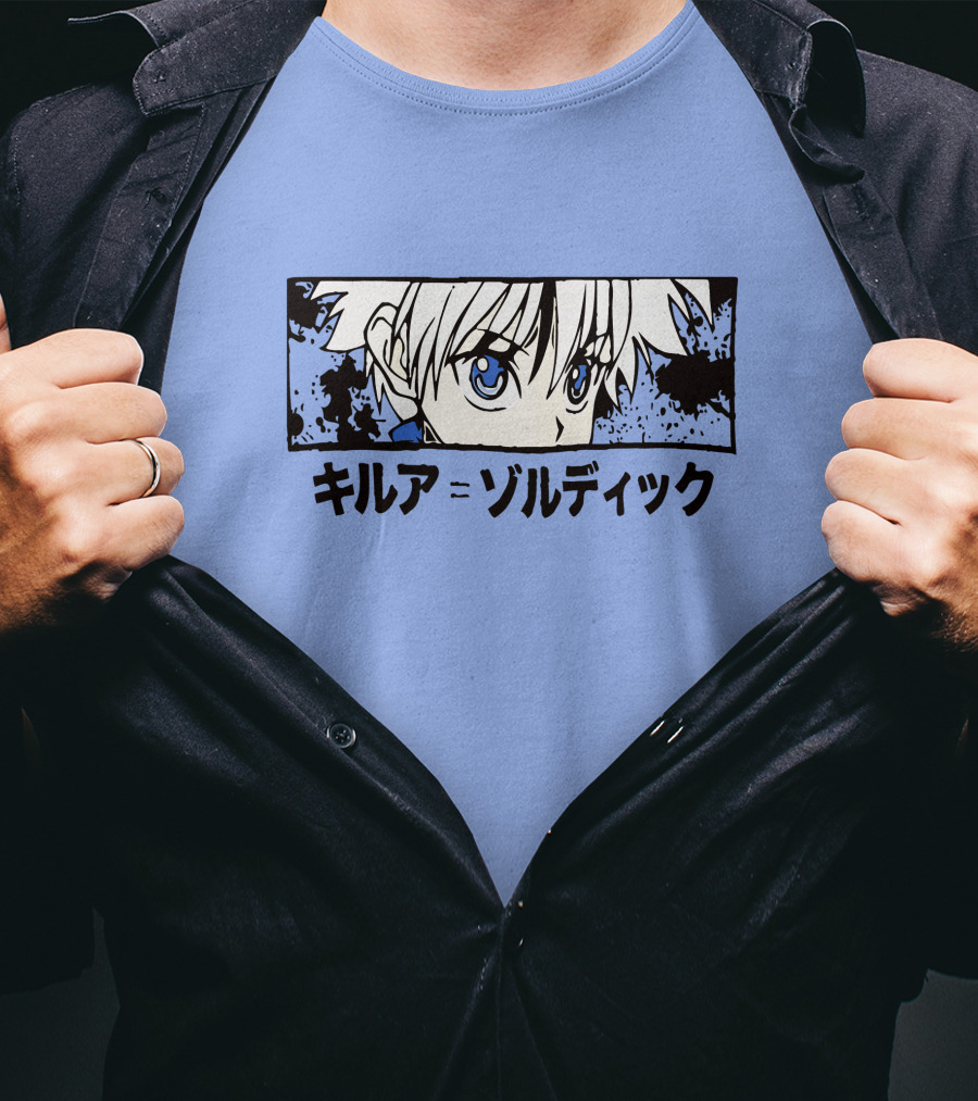 Killua Zoldyck Anime Portrait Blue Eyes Japanese Text Zumiez T-Shirt