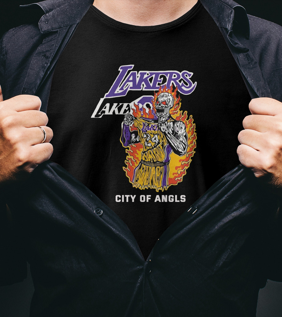 Lakers Kobe Skeleton City Of Angels Flames T-Shirt