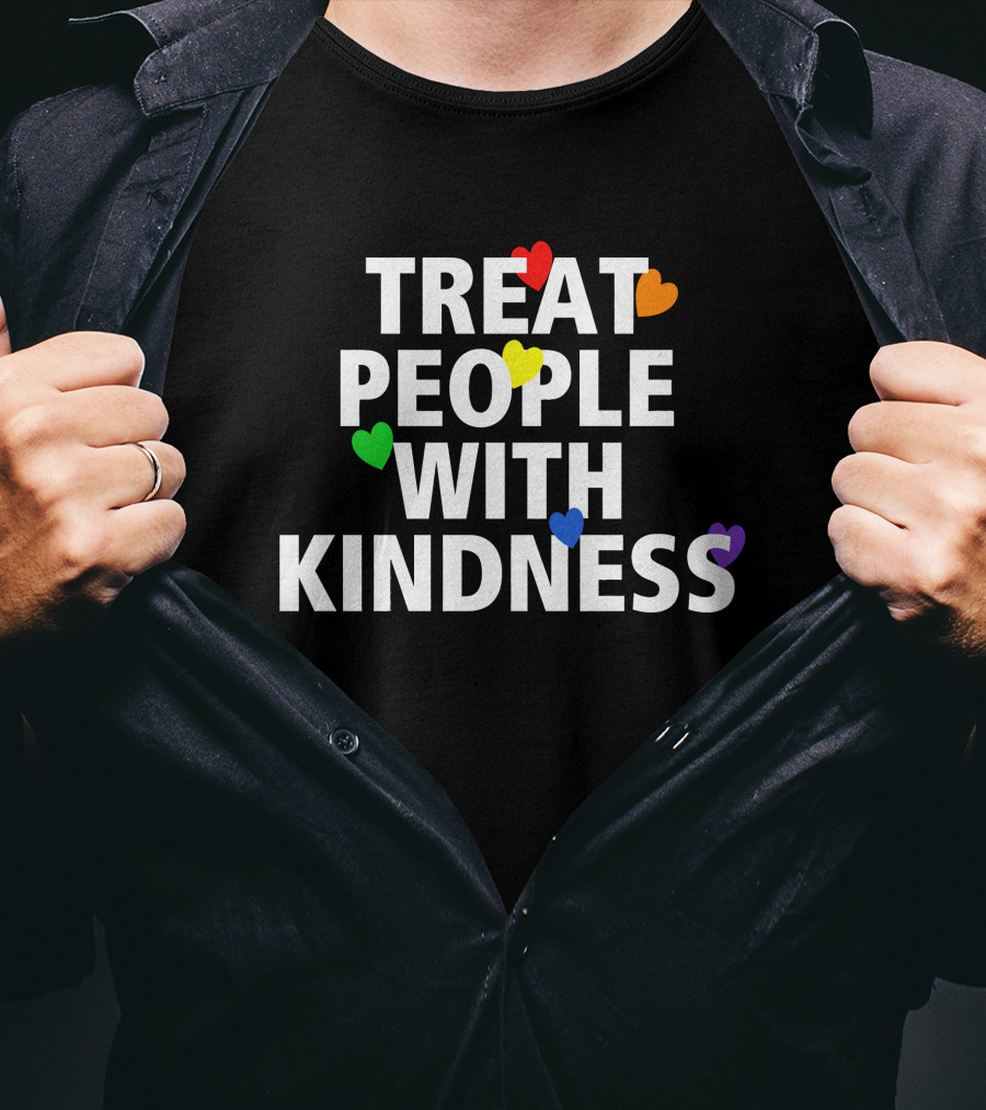 Treat People With Kindness Rainbow Hearts T-Shirt
