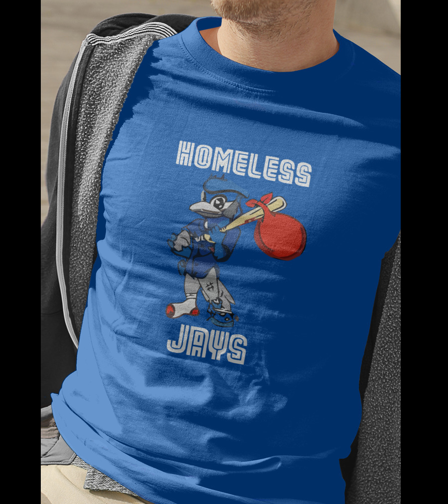 Homeless Jays Blue Character Holding Bag T-Shirt