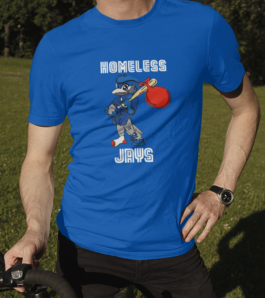 Homeless Jays Blue Character Holding Bag T-Shirt
