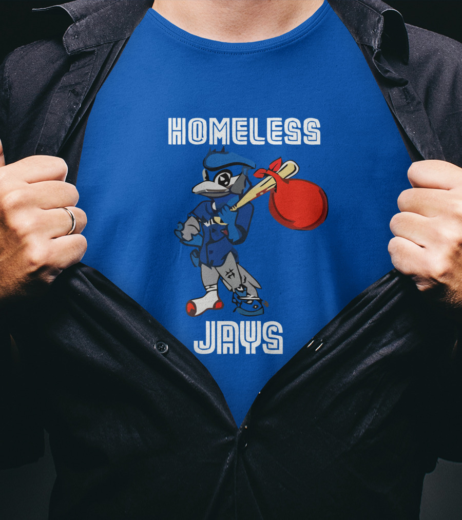 Homeless Jays Blue Character Holding Bag T-Shirt