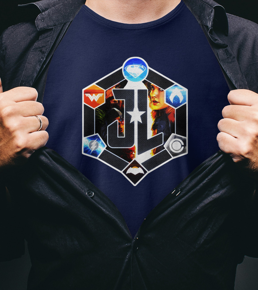 Zack Snyder Justice League JL Logo Wonder Woman Flash Cyborg Superman Batman Aquaman Icons T-Shirt
