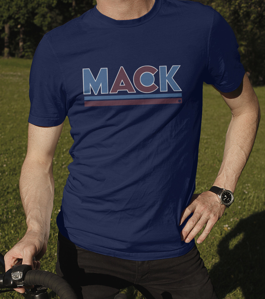 MACK Vintage Style Bold Block Letters With Blue And Maroon Stripes T-Shirt