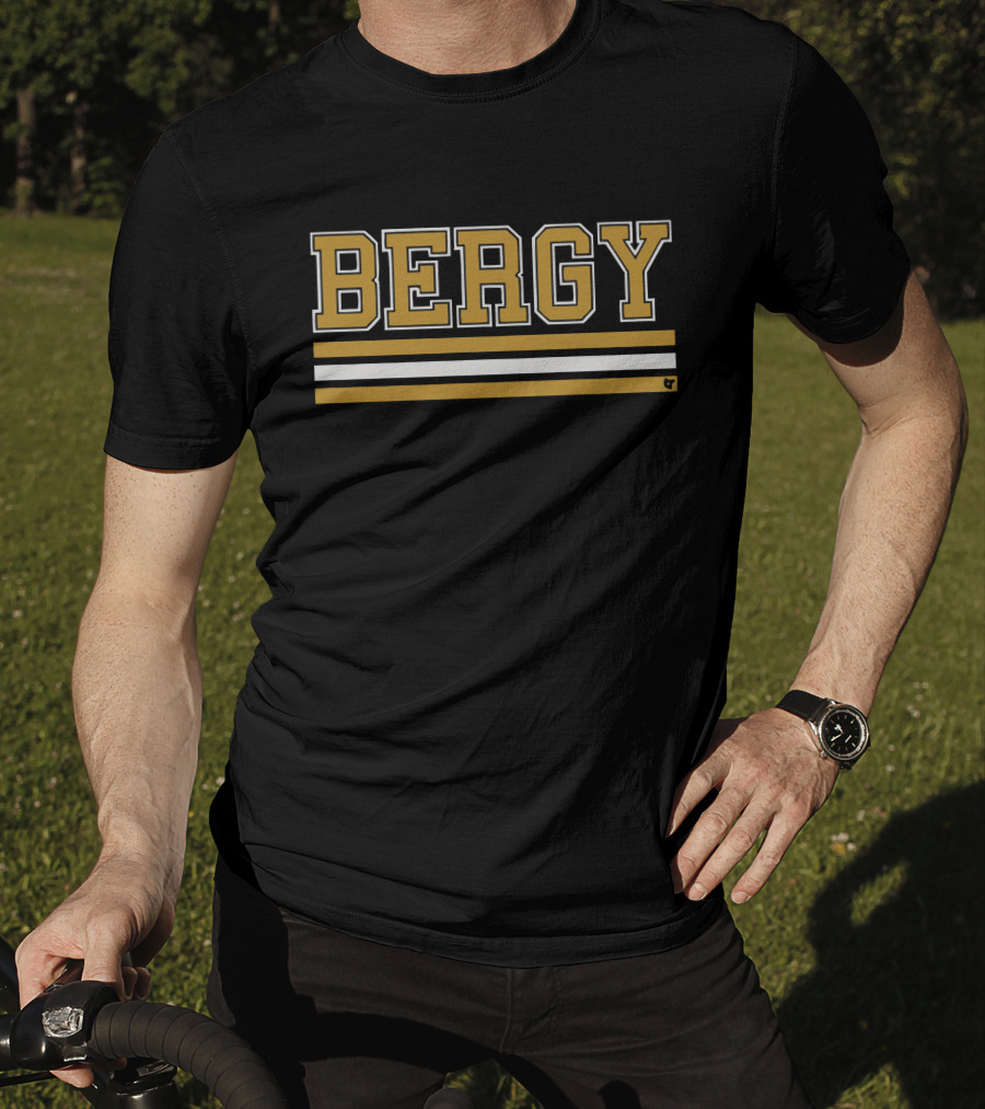 Bergy Bold Block Letters With Black Gold White Stripes T-Shirt