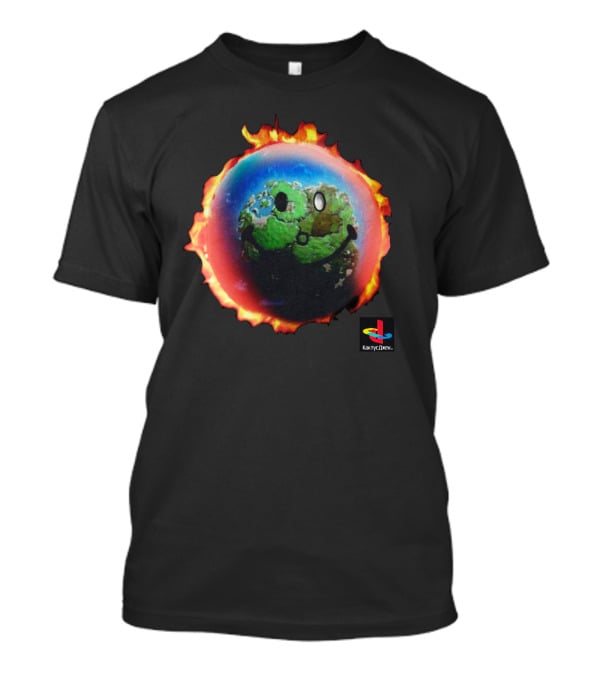 Travis Scott Merch Smiley Earth On Fire With Cactus Jack Playstation T-Shirt