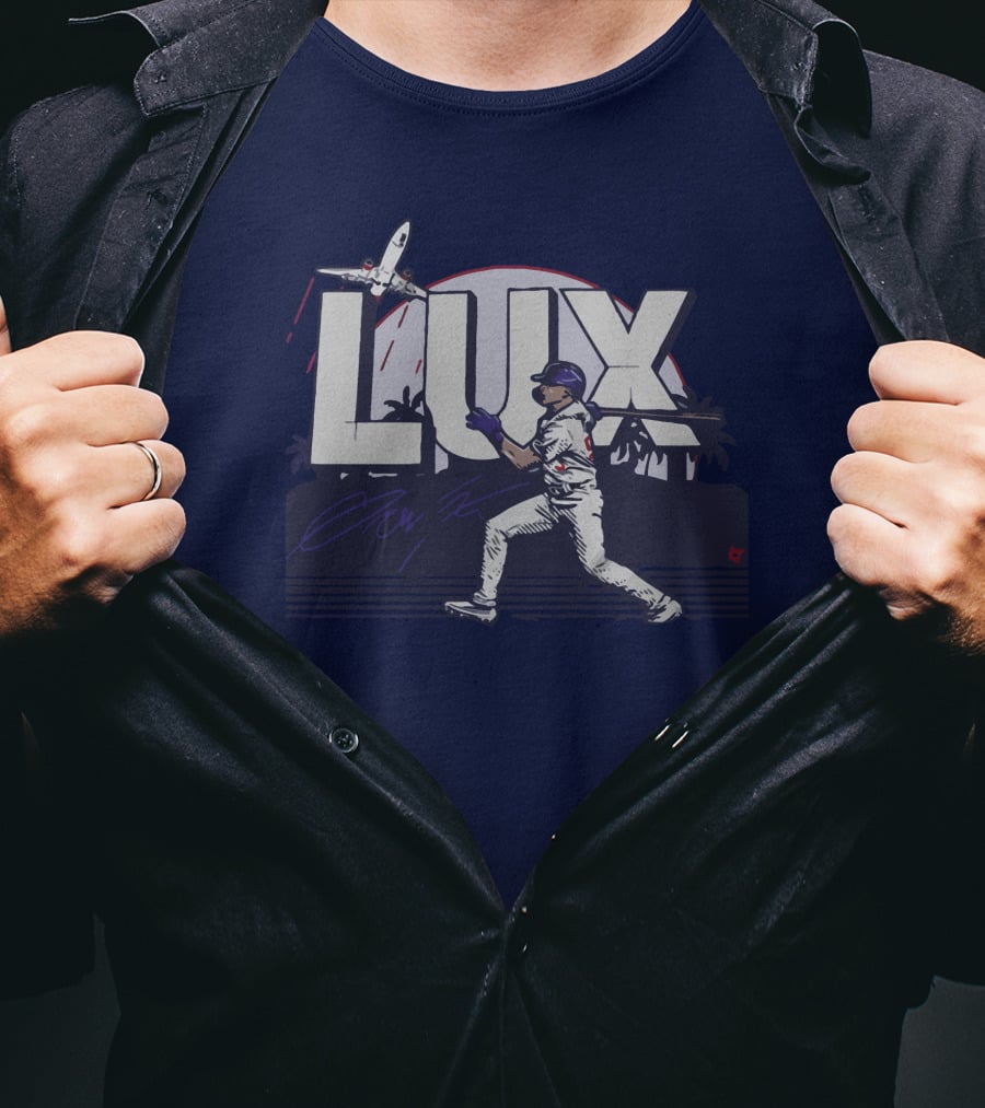LUX Los Angeles Baseball Player With Plane And Palm Trees T-Shirt