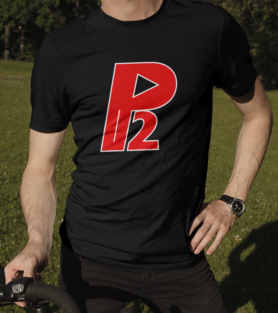 P2isthename Merch Bold Red P2 Logo With Play T-Shirt