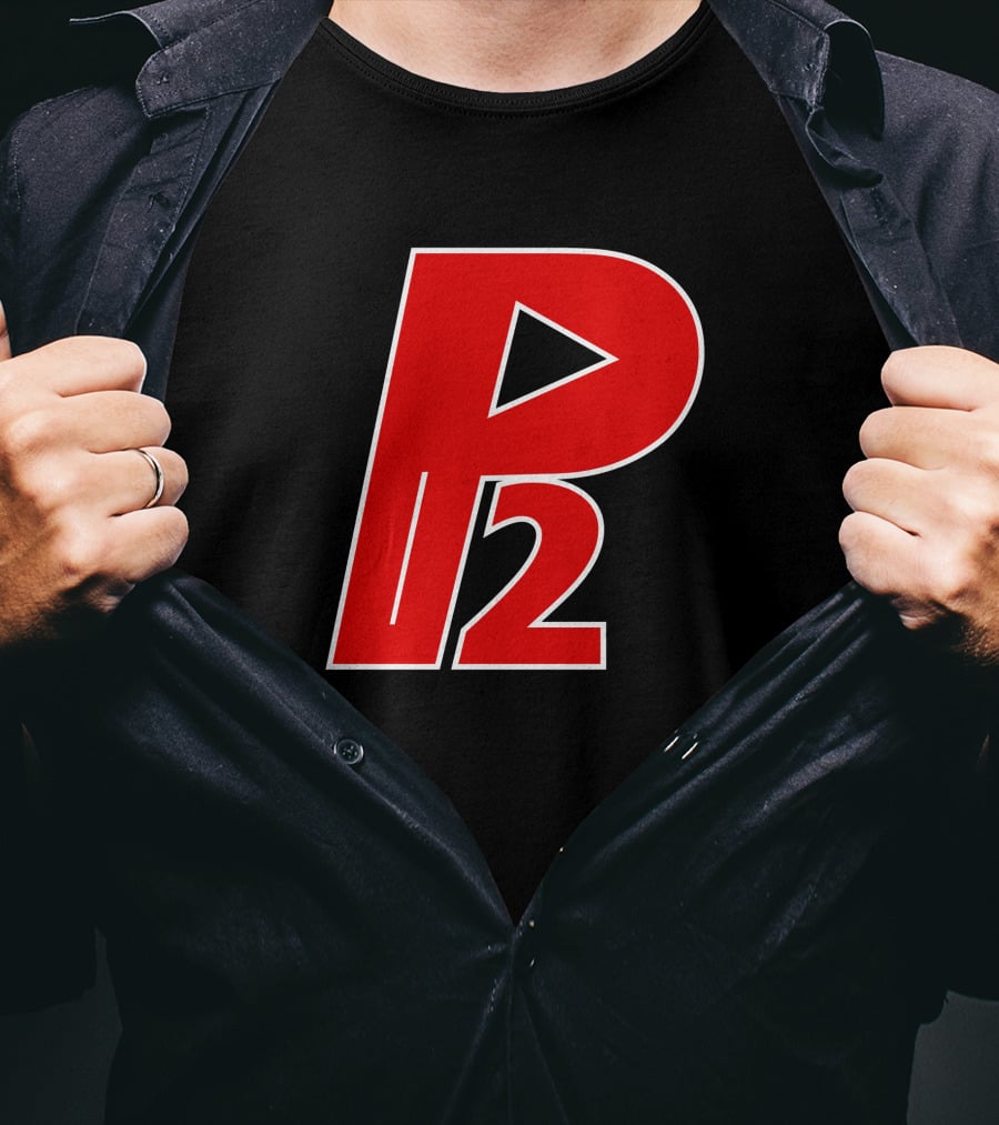 P2isthename Merch Bold Red P2 Logo With Play T-Shirt