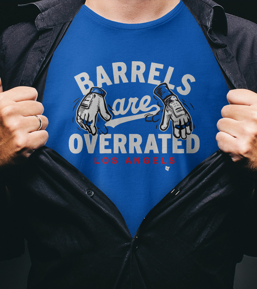 Barrels Are Overrated Los Angeles Baseball Glove Motif T-Shirt