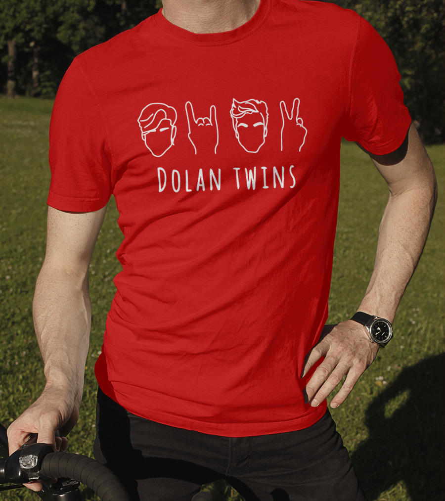 Dolan Twins Hand Gestures Face Outline Red T-Shirt