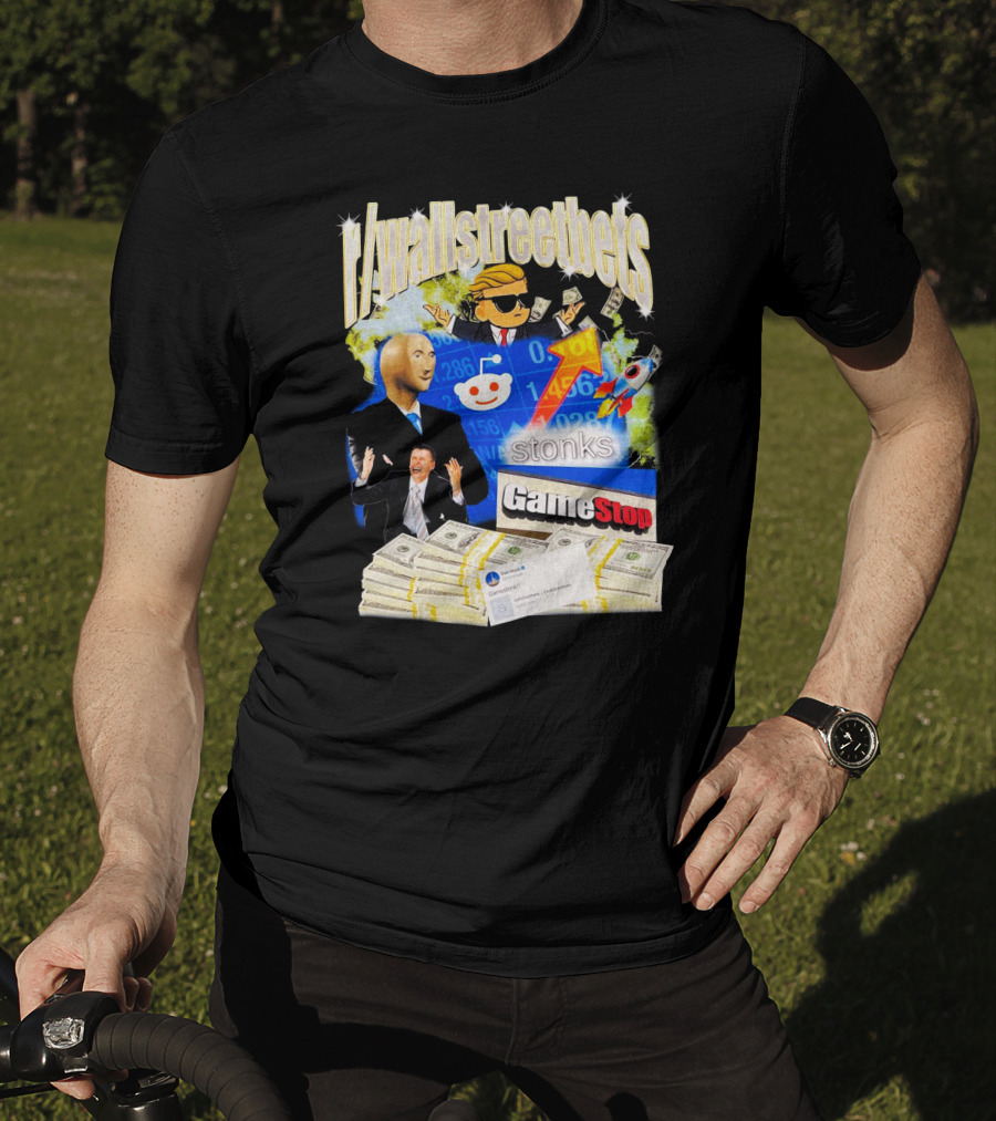 R/wallstreetbets Stonks GameStop Rocket Money Reddit Meme T-Shirt