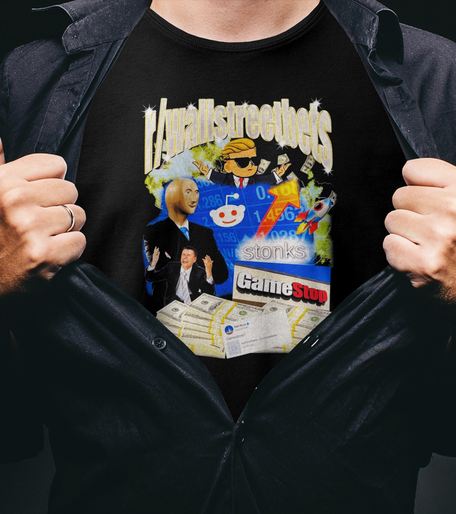 R/wallstreetbets Stonks GameStop Rocket Money Reddit Meme T-Shirt