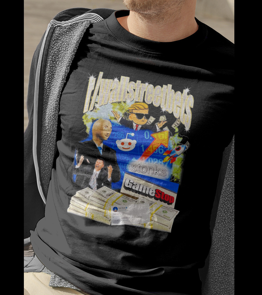R/wallstreetbets Stonks GameStop Rocket Money Memes T-Shirt