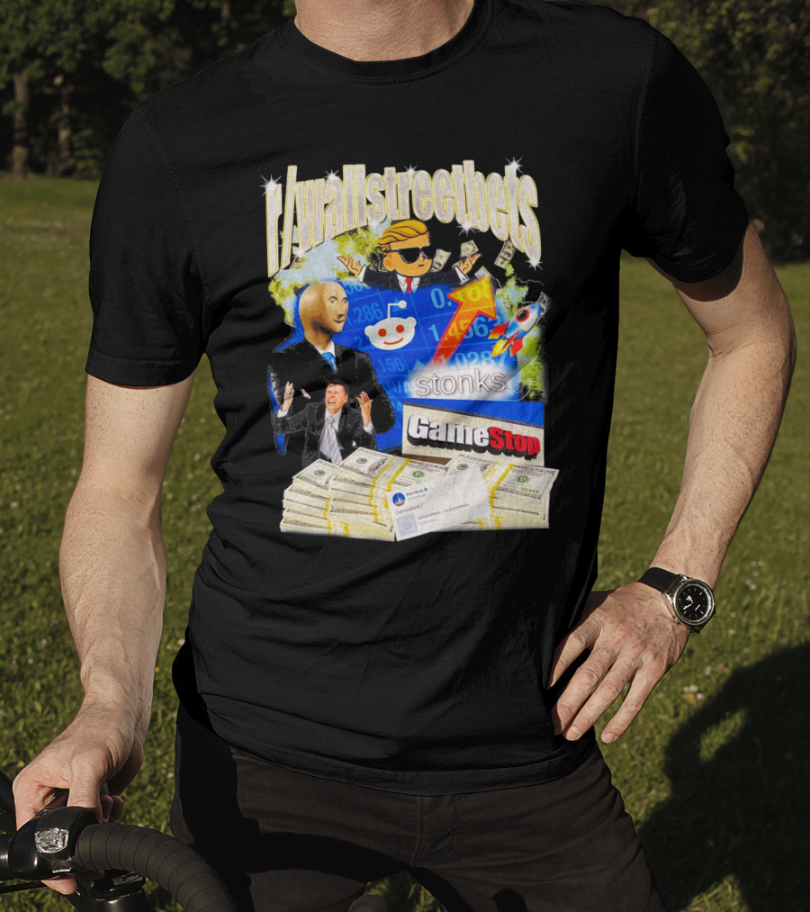 R/wallstreetbets Stonks GameStop Rocket Money Memes T-Shirt