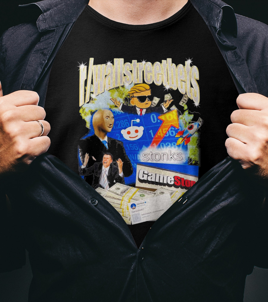 R/wallstreetbets Stonks GameStop Rocket Money Memes T-Shirt