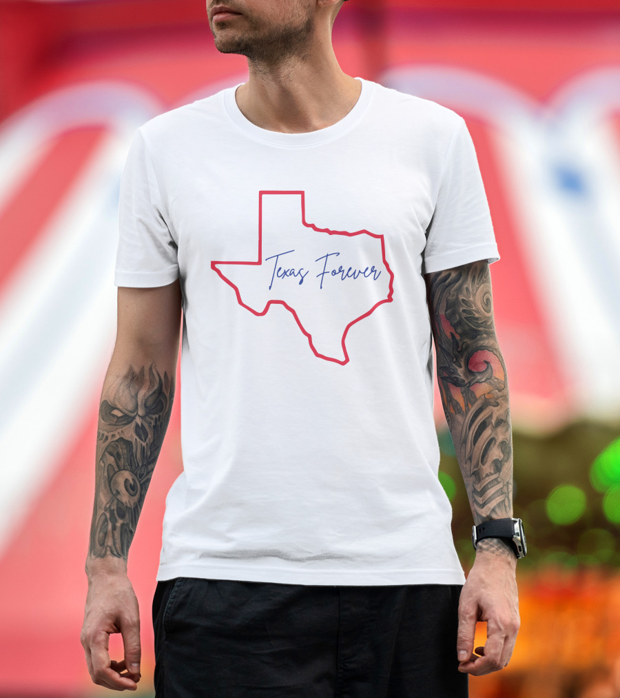 Texas Forever Red Outline State Map T-Shirt