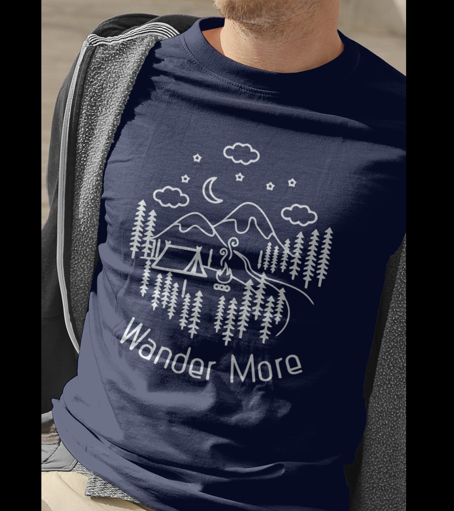 Wander More Camping Hiking Mountain Adventure Night Sky T-Shirt