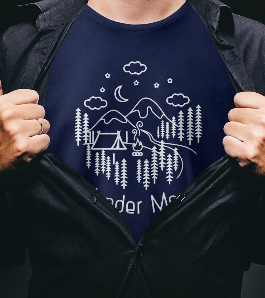 Wander More Camping Hiking Mountain Adventure Night Sky T-Shirt