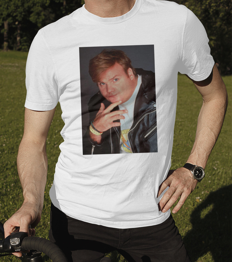 Kid Cudi Chris Farley Style Leather Jacket White Shirt Bracelet 90s Fashion T-Shirt