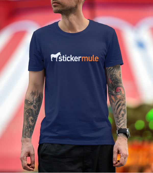 Premium T-Shirt: Sticker Mule White Horse Icon Navy Background T-Shirt Sticker Mule White Horse Icon Navy Background T-Shirt