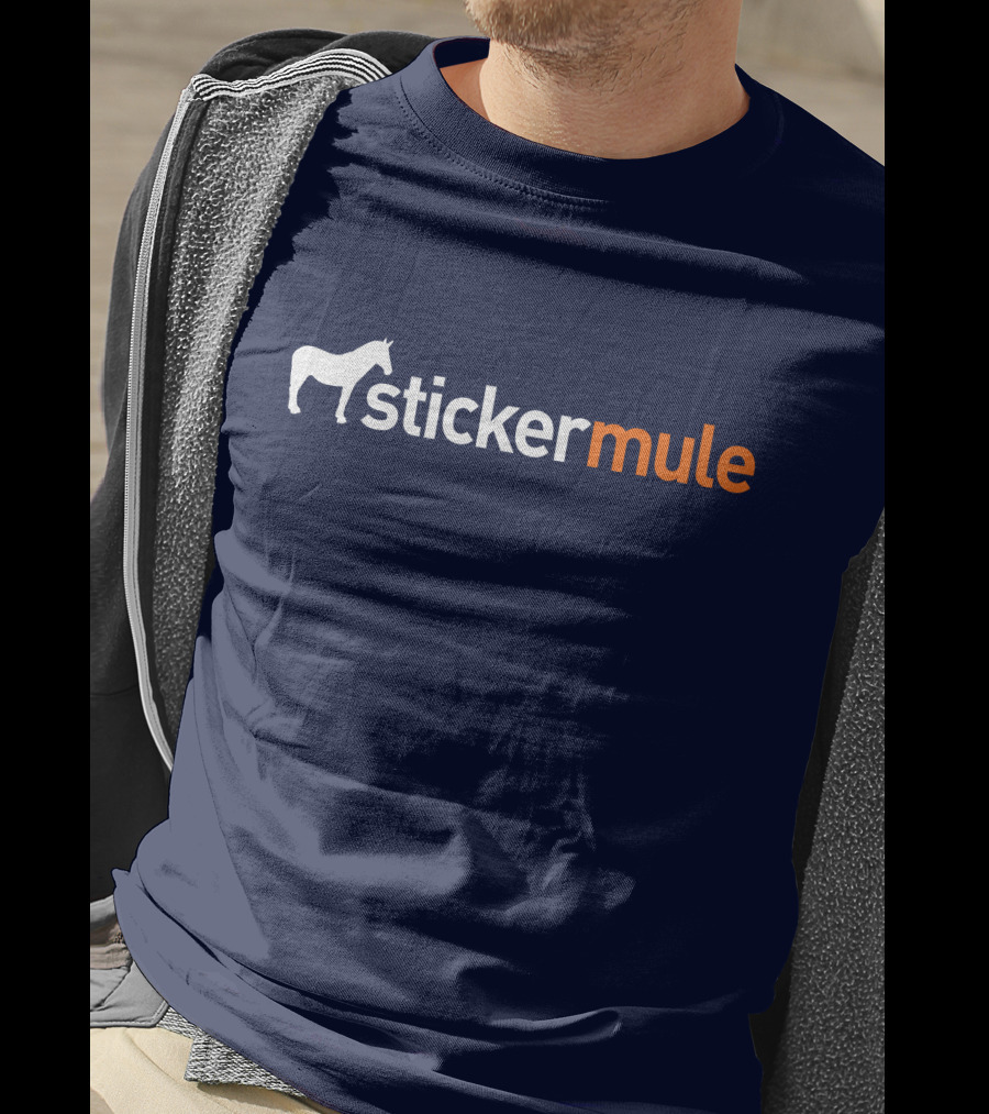 Sticker Mule White Horse Icon Navy Background T-Shirt