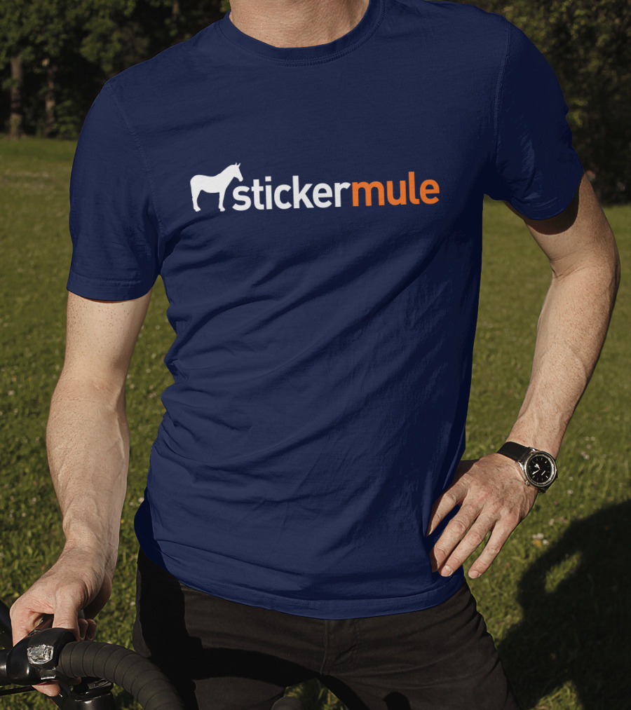 Sticker Mule White Horse Icon Navy Background T-Shirt