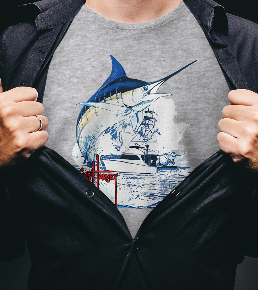 Guy Harvey Marlin Fishing Boat Ocean Adventure T-Shirt