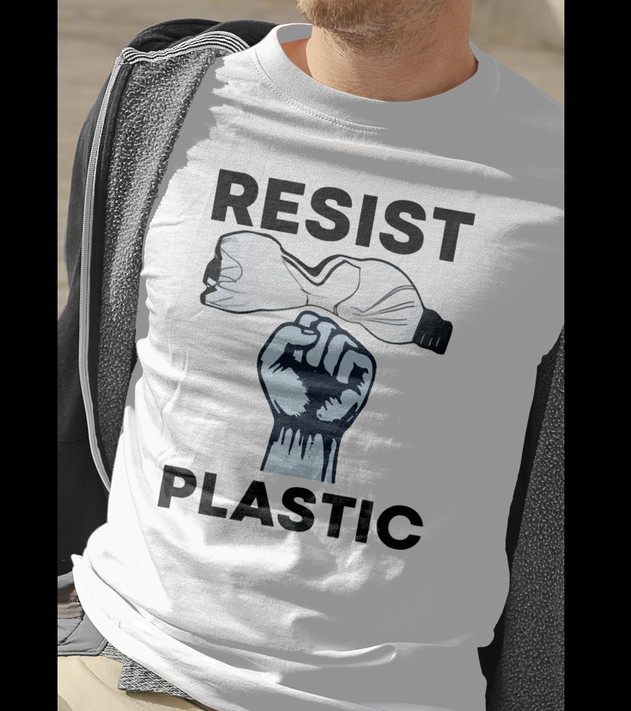 RESIST PLASTIC Raised Fist Crushing Bottle T-Shirt