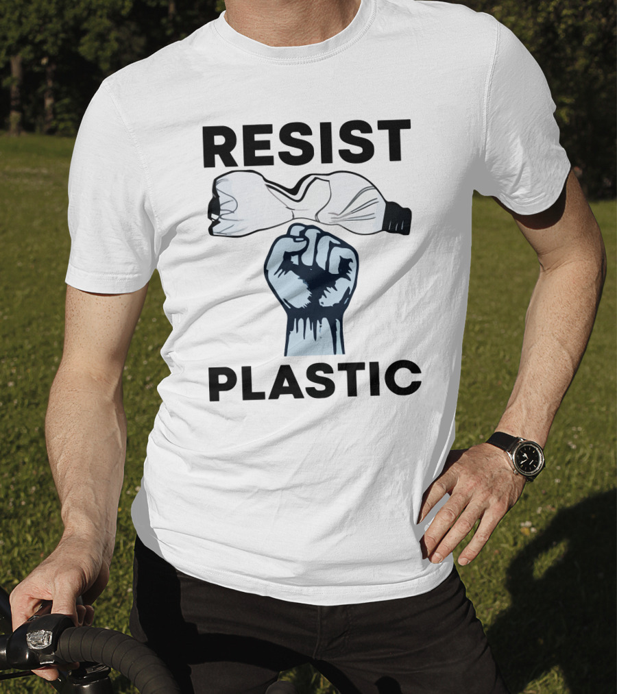 RESIST PLASTIC Raised Fist Crushing Bottle T-Shirt