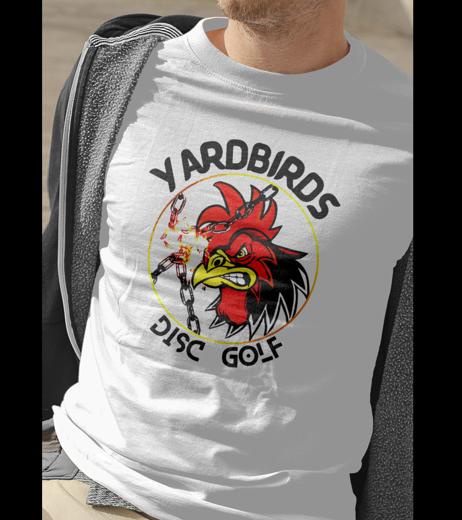 Yardbirds Disc Golf Angry Rooster With Exploding Chains T-Shirt