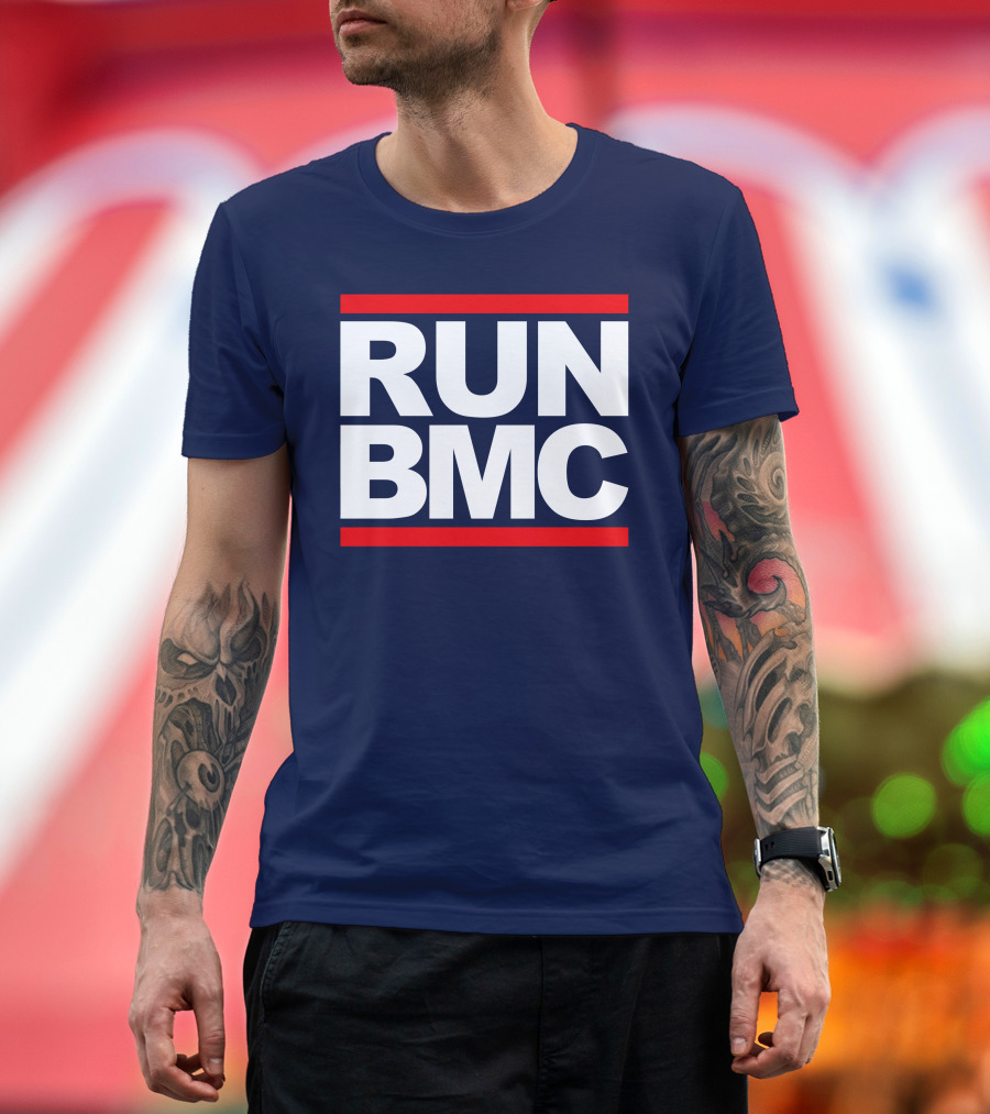 RUN BMC Bold White Text with Red Bars T-Shirt