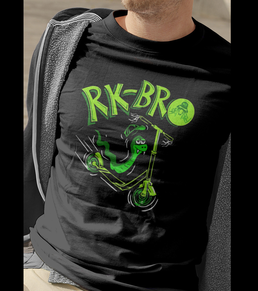 RK Bro Cartoon Snake On Scooter With Green Graphics T-Shirt