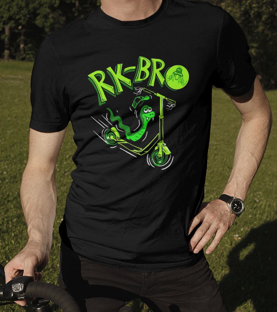 RK Bro Cartoon Snake On Scooter With Green Graphics T-Shirt