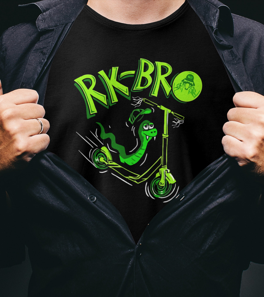 RK Bro Cartoon Snake On Scooter With Green Graphics T-Shirt