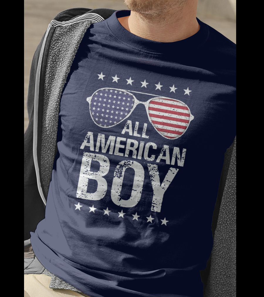 All American Boy Patriotic Sunglasses Stars Flag Fourth Of July T-Shirt