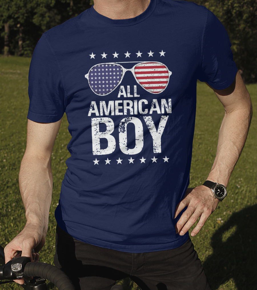 All American Boy Patriotic Sunglasses Stars Flag Fourth Of July T-Shirt
